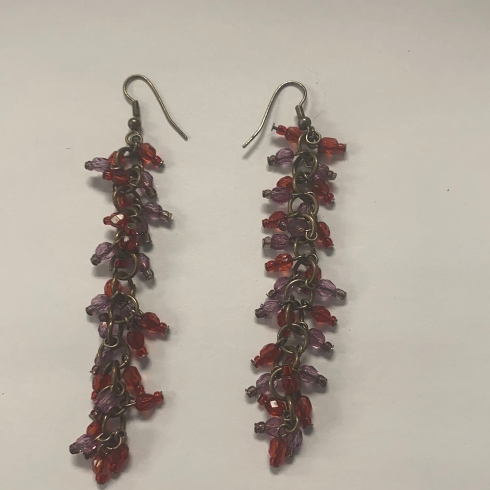 Purple and red long earrings